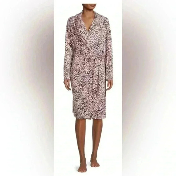 Catherine Malandrino Women's Shawl Collar Robe‎ Pink Leopard Print Sz Small - Picture 1 of 4